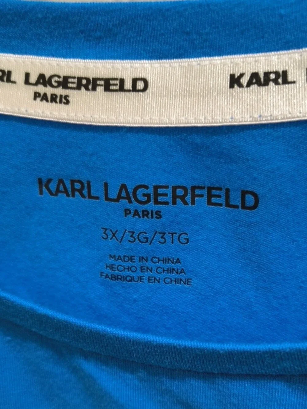 Karl Lagerfeld Turquoise Blue Rhinestone Script Tee - Picture 5 of 12